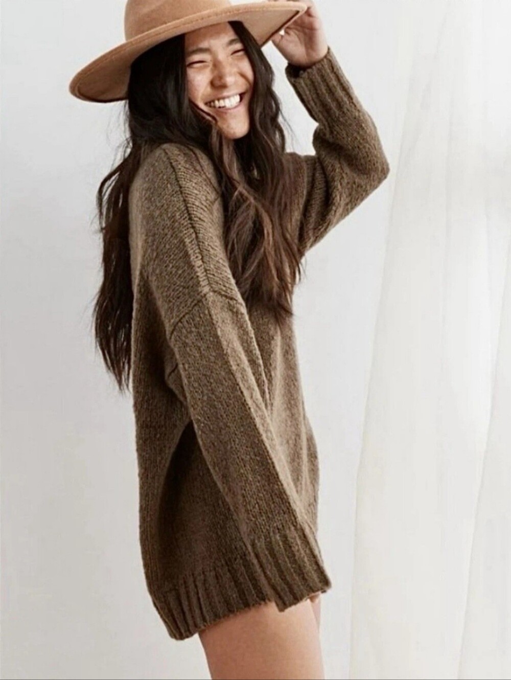 Aerie Big Sky Wool Alpaca Blend Oversized Knit Crewneck Green Sweater Large